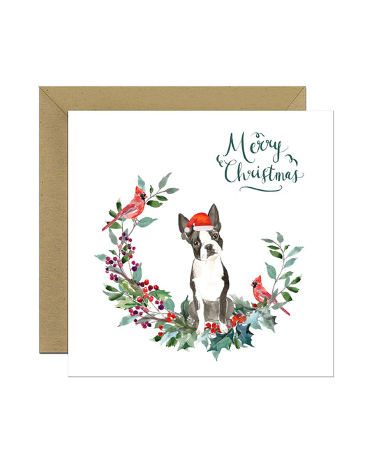 Boston Terrier Dog Christmas Card