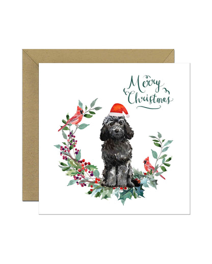 Black Cockapoo Dog Christmas Card