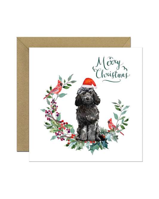 Black Cockapoo Dog Christmas Card