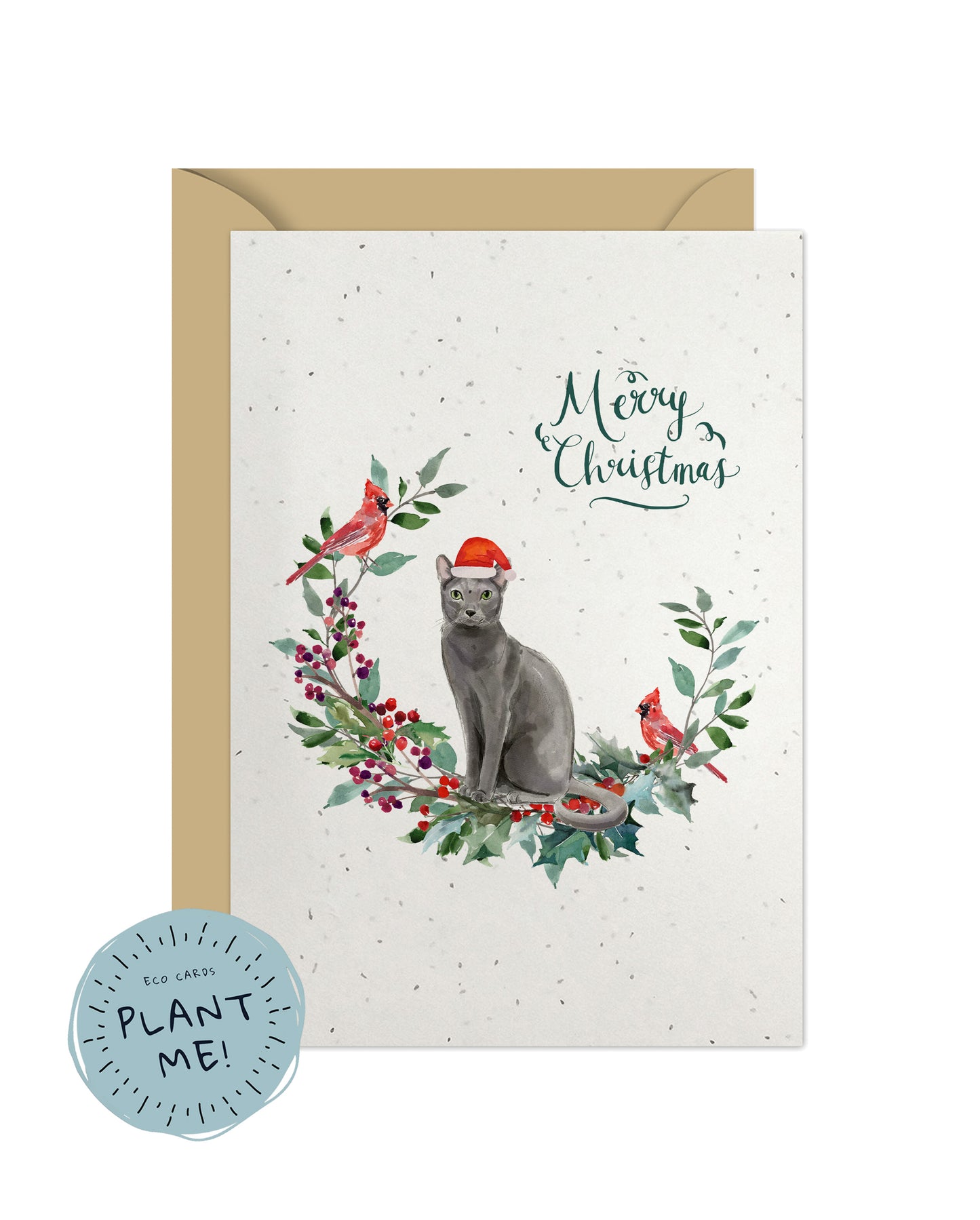 Blue Russian Cat Christmas Card