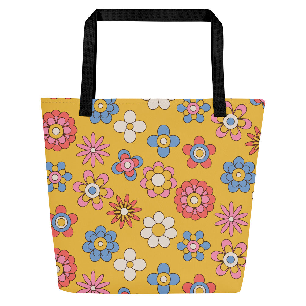 70s Flower Power Large Tote Bag