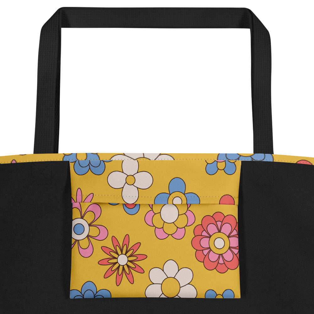 70s Flower Power Large Tote Bag