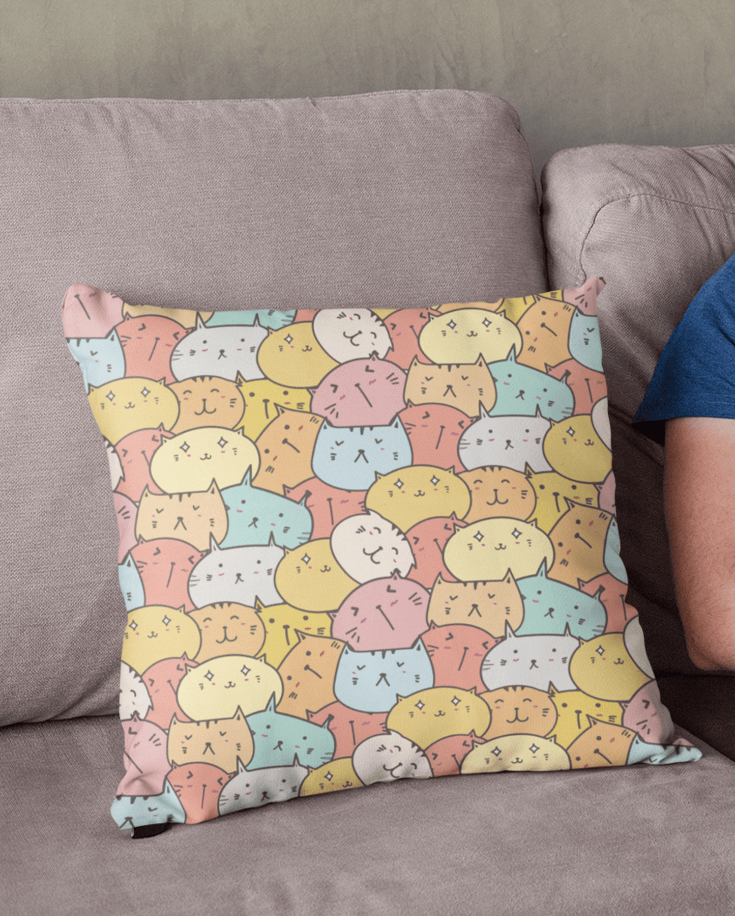 Pastel Cat Face Premium Pillow