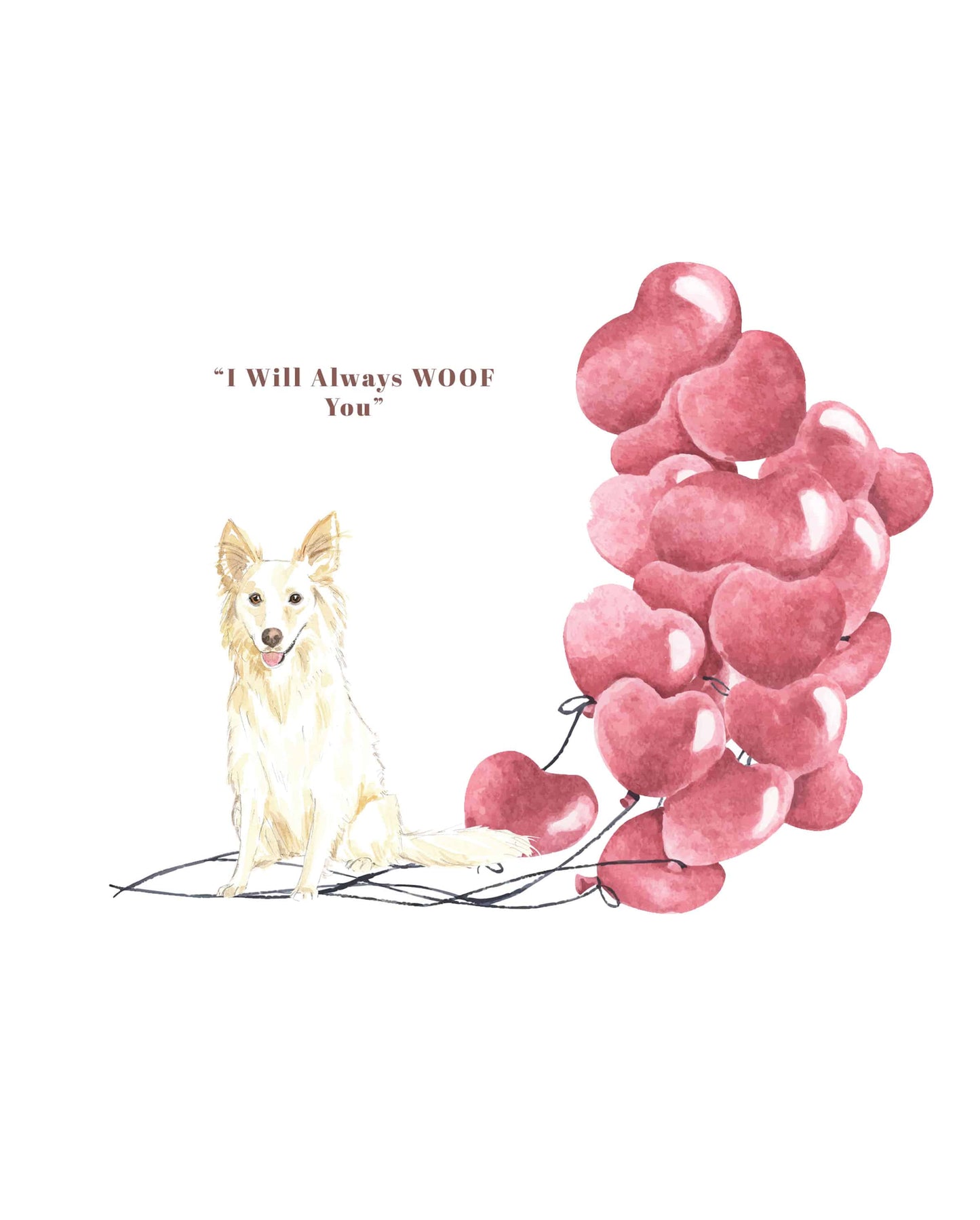 I will always WOOF You, White Collie Valentine's Card