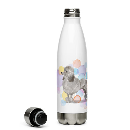 Grey Poodle Dog Splash Stainless Steel Water Bottle