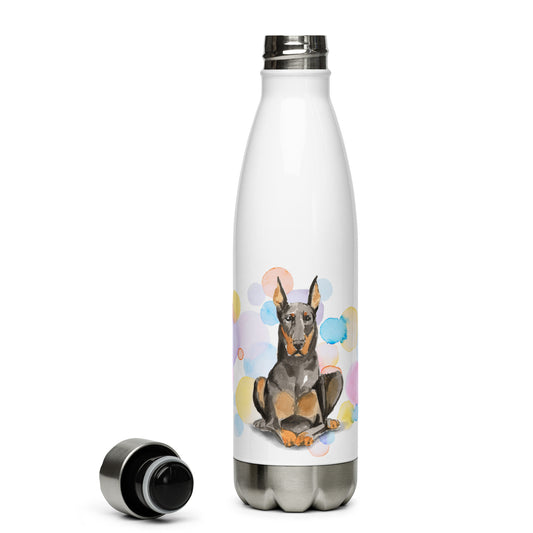 Doberman Dog Splash Stainless Steel Water Bottle