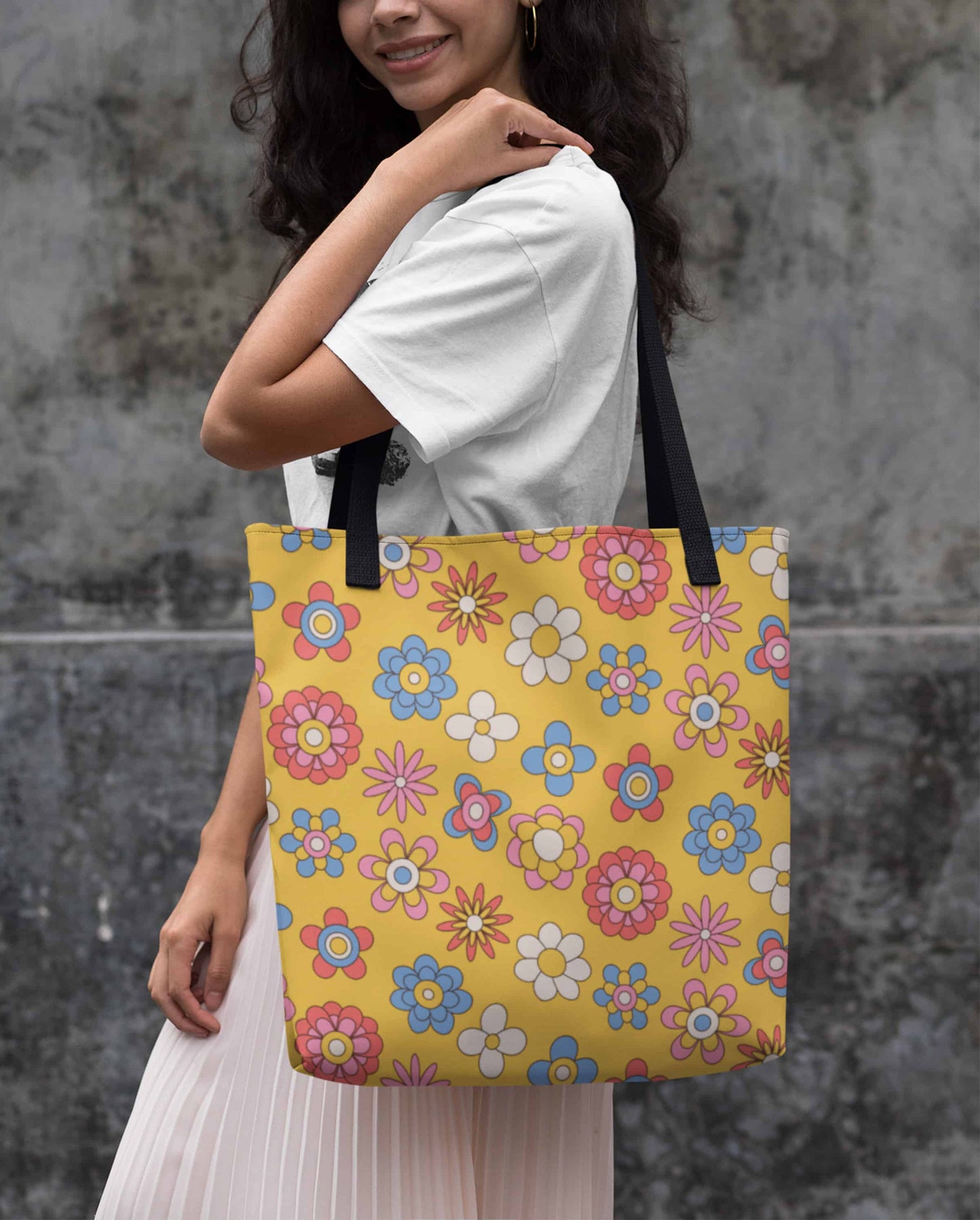 70s Flower Power Large Tote Bag