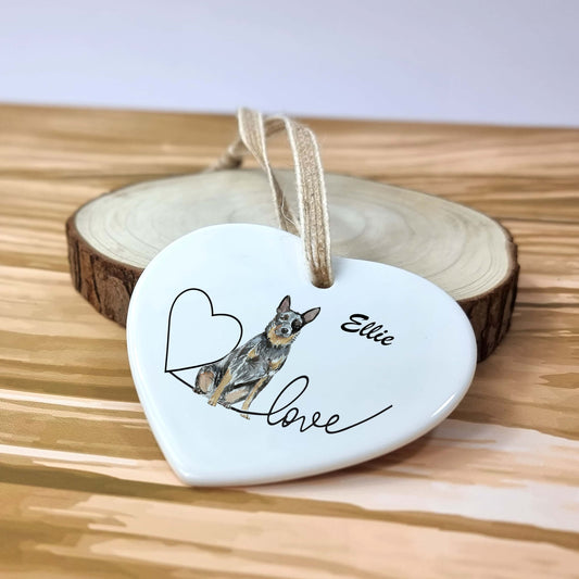 Customisable Ceramic Heart keepsake Love Dog Ornament - 88 Breeds